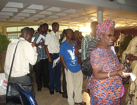Participants queuing to enter the British Council hall