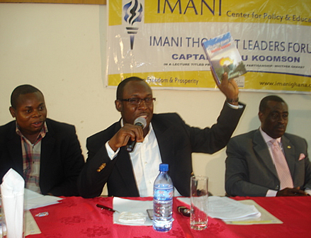 Mr. Kofi Bentil introducing the  "Selected Essays in Political Economy" by Frederic Bastiat, with an introduction by Franklin Cudjoe to the audience